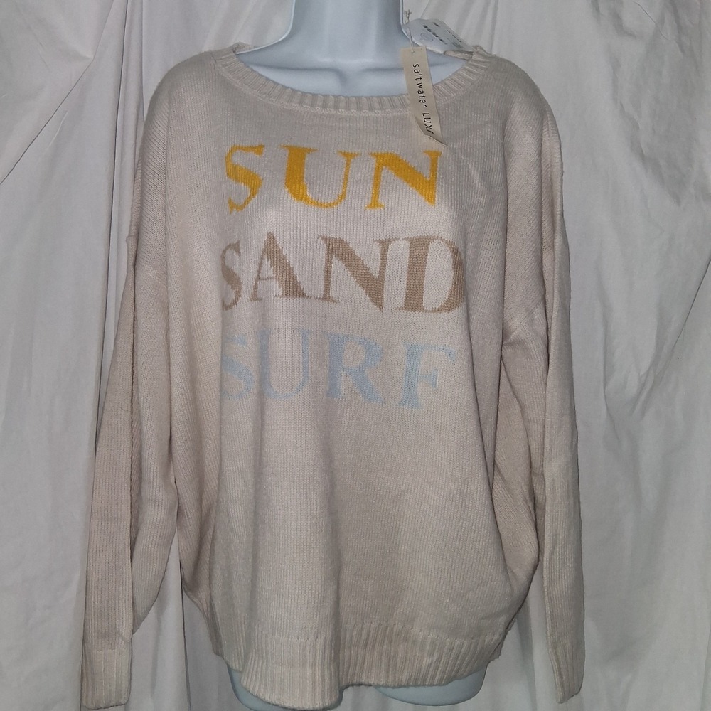 Saltwater Luxe Cream Sweater Sun Sand Surf Beaitiful Soft NWT Size L Large Cozy